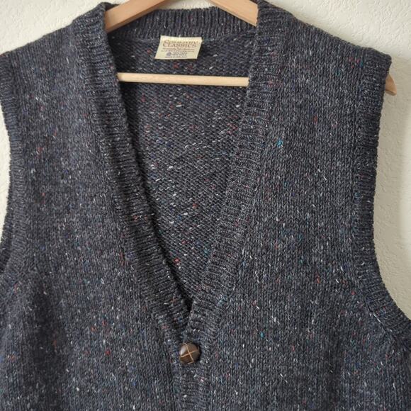 Country Kennedy Ardara Vest Pure Wool Ireland Gray Unisex Fisherman Knit V-Neck - Picture 2 of 6